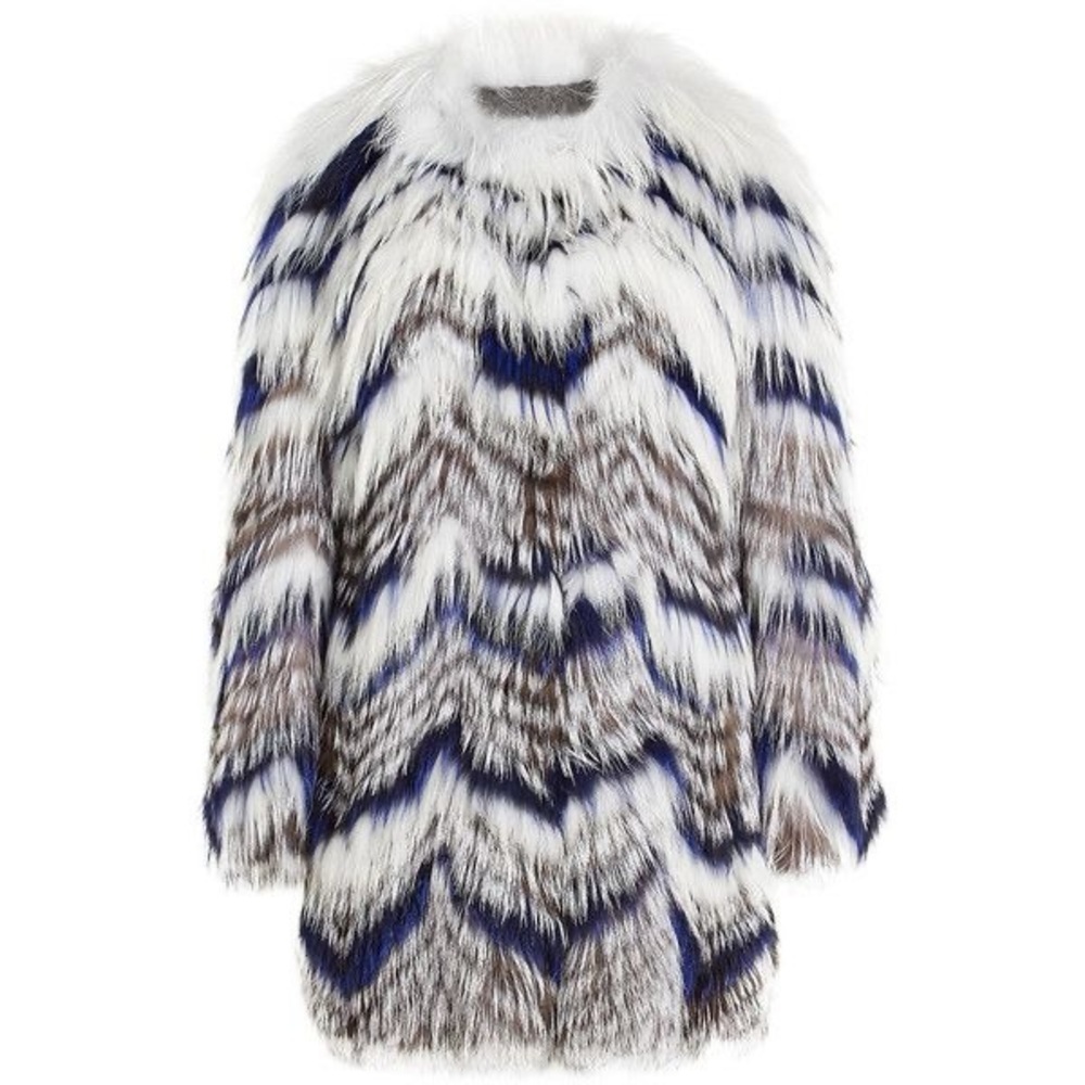 Grey & Multicolor Yves Salomon raccoon /Fox Fur Jacket Size EU 40 /US 10